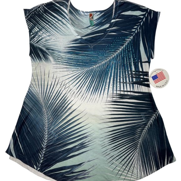 Big Bang Tops - Big Bang Palm Leaf  V-Neck Top (S)